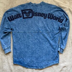 Disney Walt Disney World Blue Spirit Jersey Long Sleeve Shirt Denim Wash size s